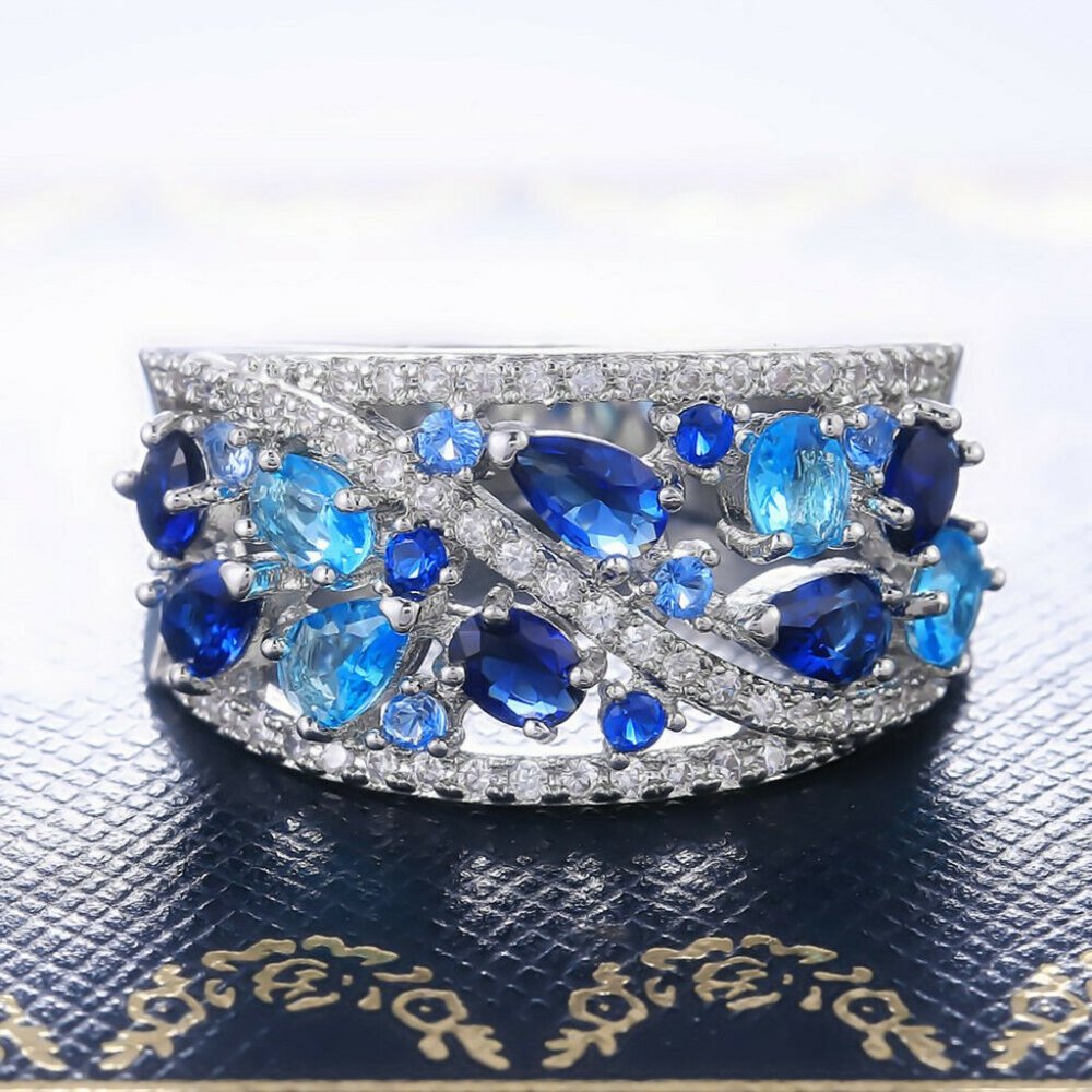 new womens blue aquamarine s925 ring - Picture 6 of 7